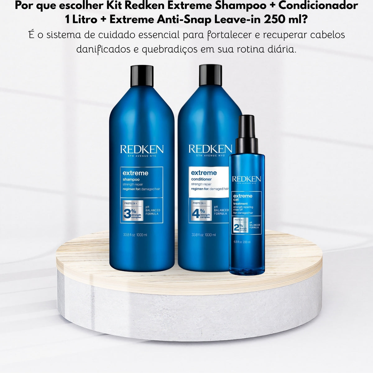 Kit Redken Extreme Shampoo + Condicionador 1 Litro + Extreme Anti-Snap Leave-in 250 ml