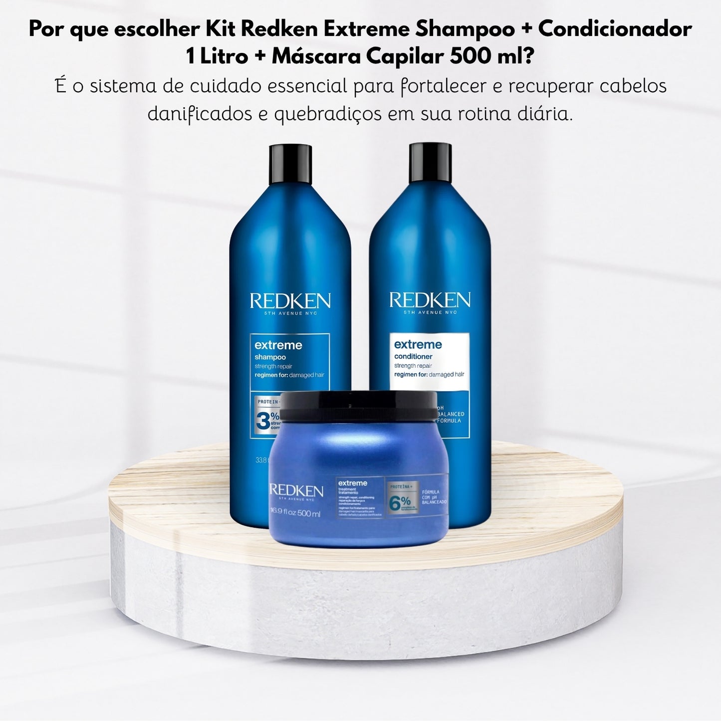 Kit Redken Extreme Shampoo + Condicionador 1 Litro + Máscara Capilar 500 ml