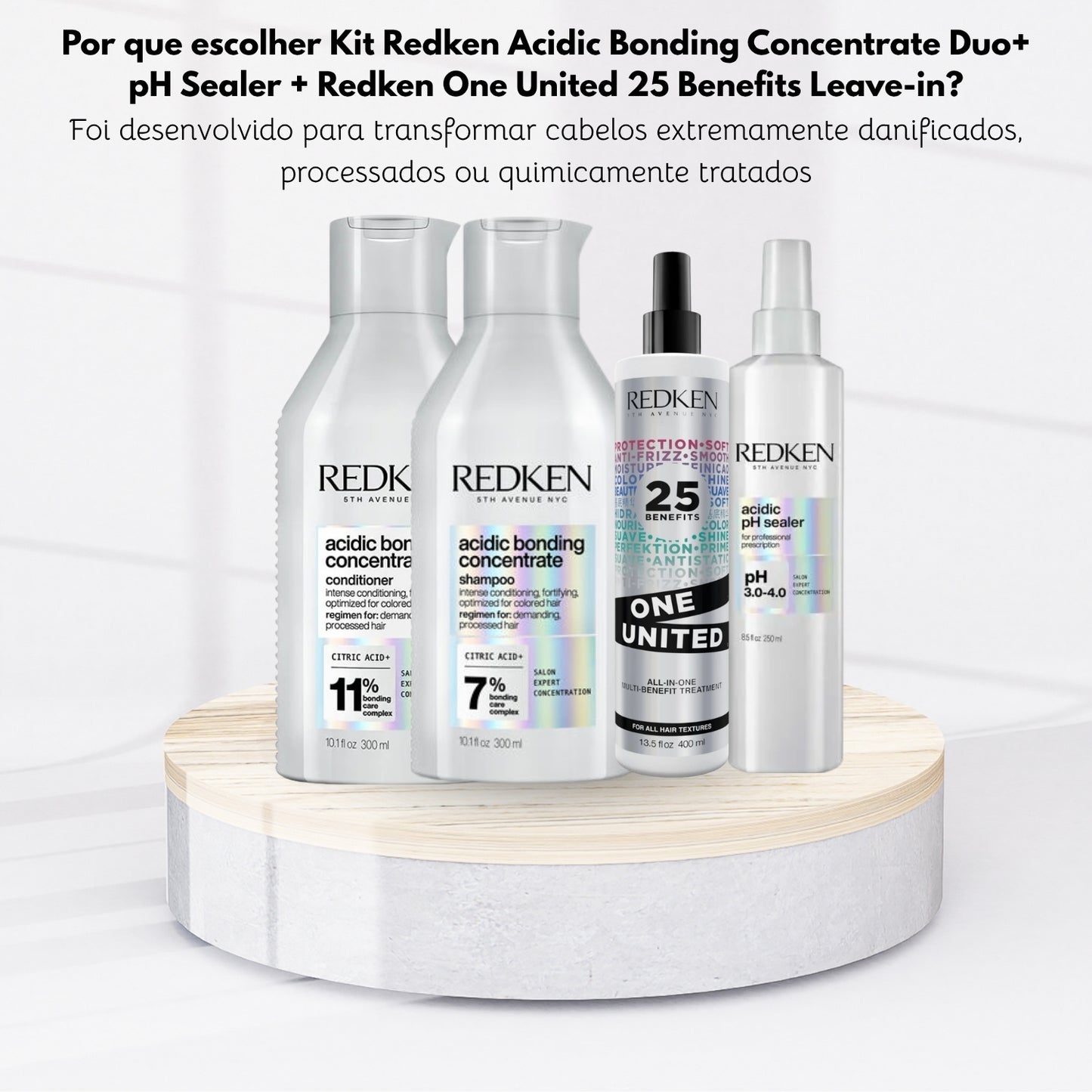 Kit Redken Acidic Bonding Concentrate Duo Pequeno + pH Sealer 250 ml + Redken One United 25 Benefits Leave-in 400 ml