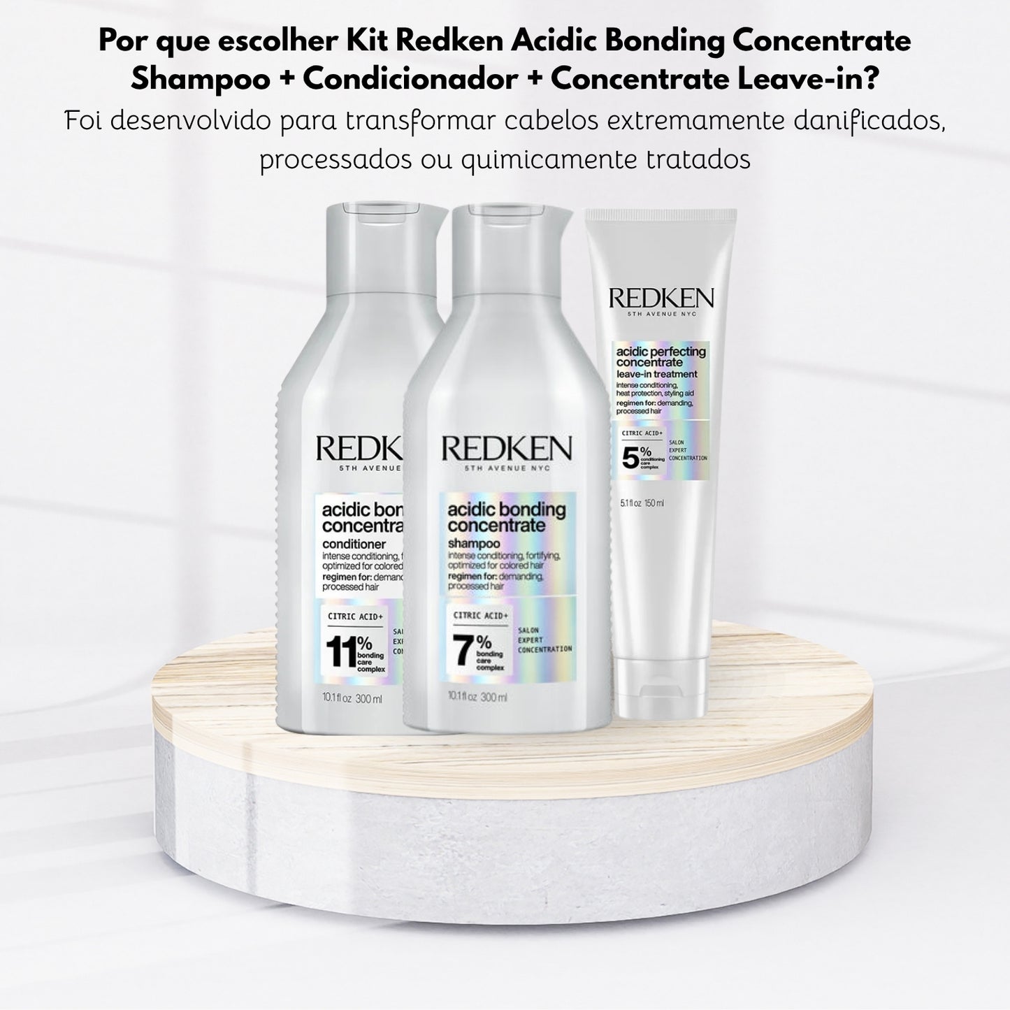 Kit Redken Acidic Bonding Concentrate Shampoo + Condicionador 300 ml + Concentrate Leave-in 150 ml