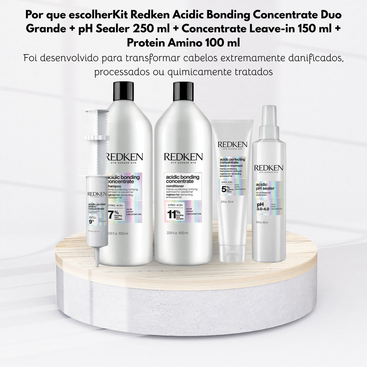 Kit Redken Acidic Bonding Concentrate Duo Grande + pH Sealer 250 ml + Concentrate Leave-in 150 ml + Protein Amino 100 ml