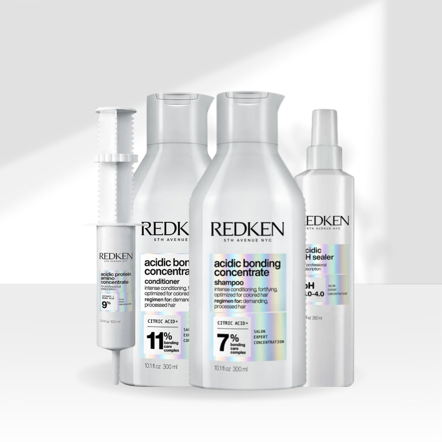 Kit Redken Acidic Bonding Concentrate Shampoo + Condicionador 300 ml + pH Sealer 250 ml + Protein Amino 100 ml