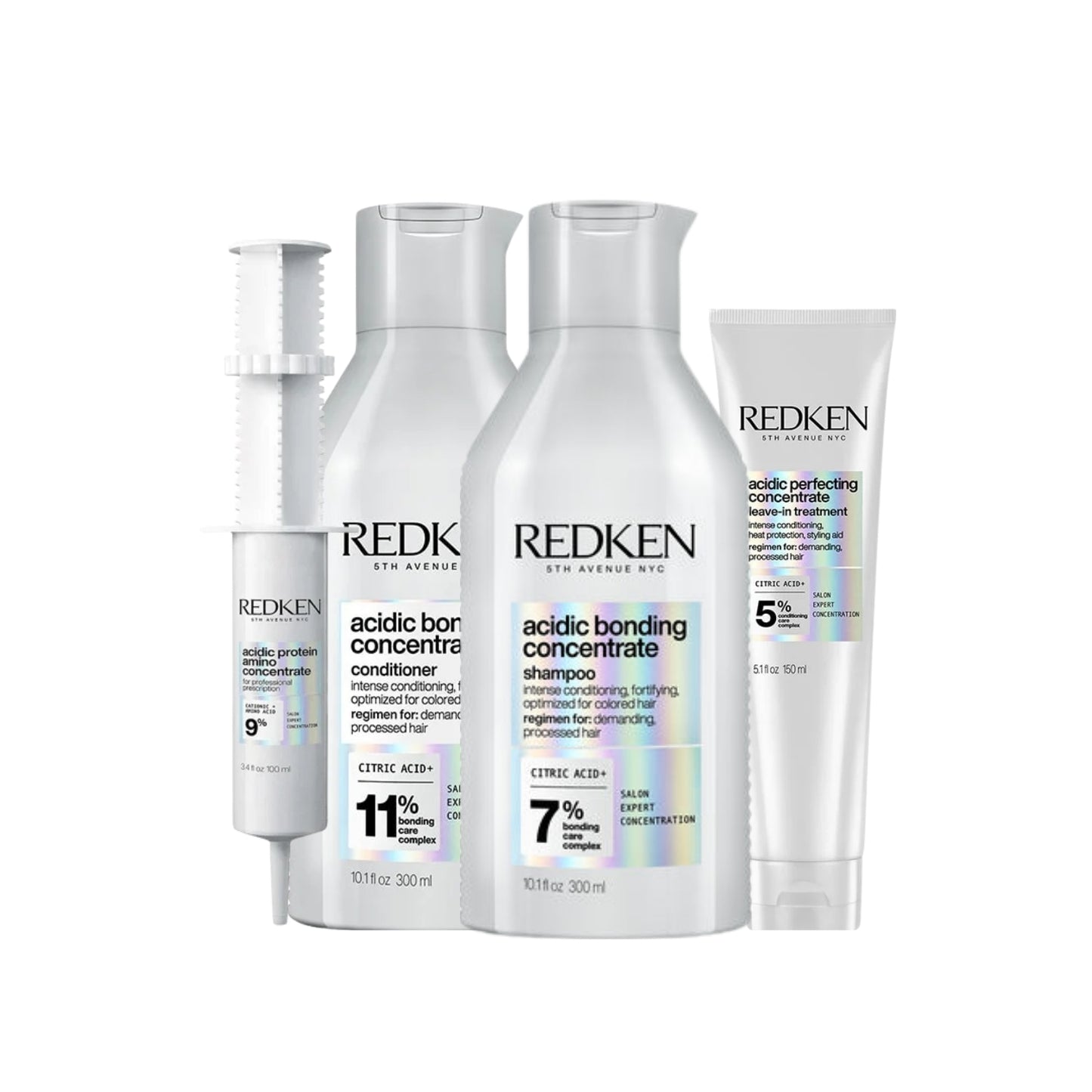 Kit Redken Acidic Bonding Concentrate Shampoo + Condicionador 300 ml + Concentrate Leave-in 150 ml + Protein Amino 100 ml