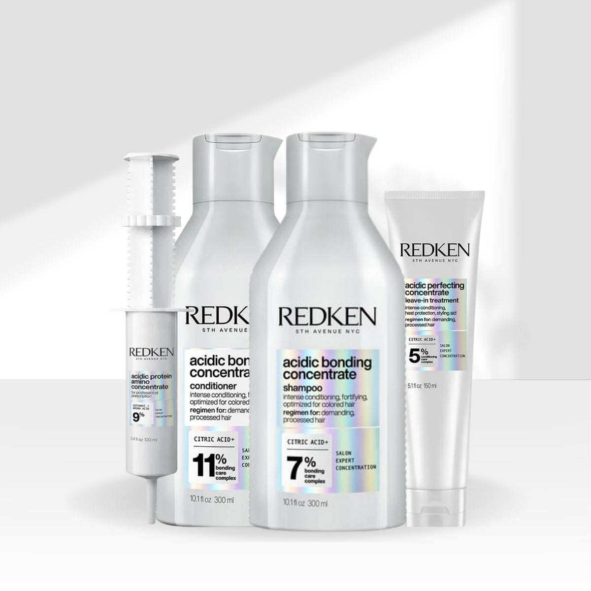 Kit Redken Acidic Bonding Concentrate Shampoo + Condicionador 300 ml + Concentrate Leave-in 150 ml + Protein Amino 100 ml
