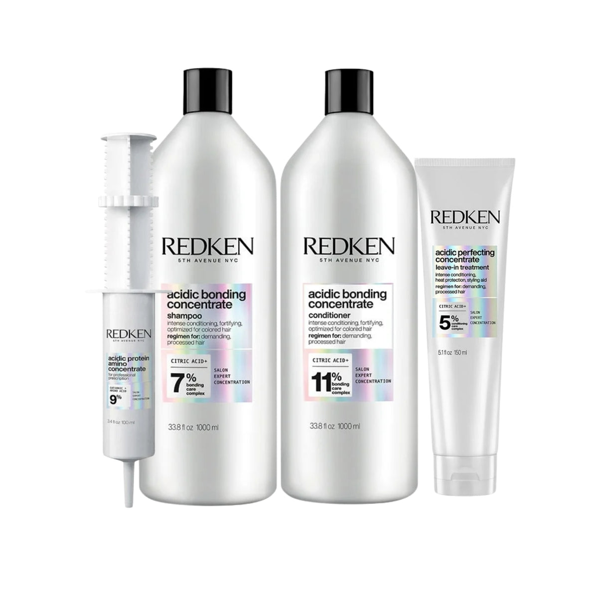Kit Redken Acidic Bonding Concentrate Shampoo + Condicionador 1 Litro + Concentrate Leave-in 150 ml + Protein Amino 100 ml