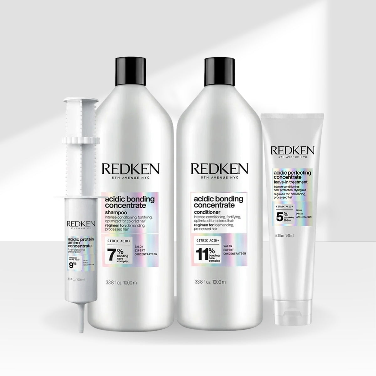Kit Redken Acidic Bonding Concentrate Shampoo + Condicionador 1 Litro + Concentrate Leave-in 150 ml + Protein Amino 100 ml