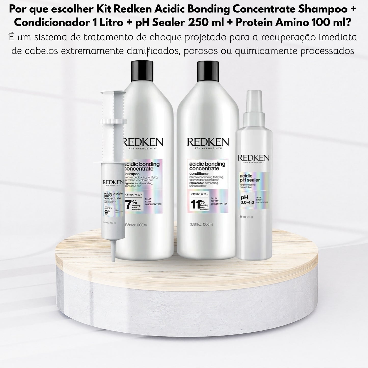 Kit Redken Acidic Bonding Concentrate Shampoo + Condicionador 1 Litro + pH Sealer 250 ml + Protein Amino 100 ml