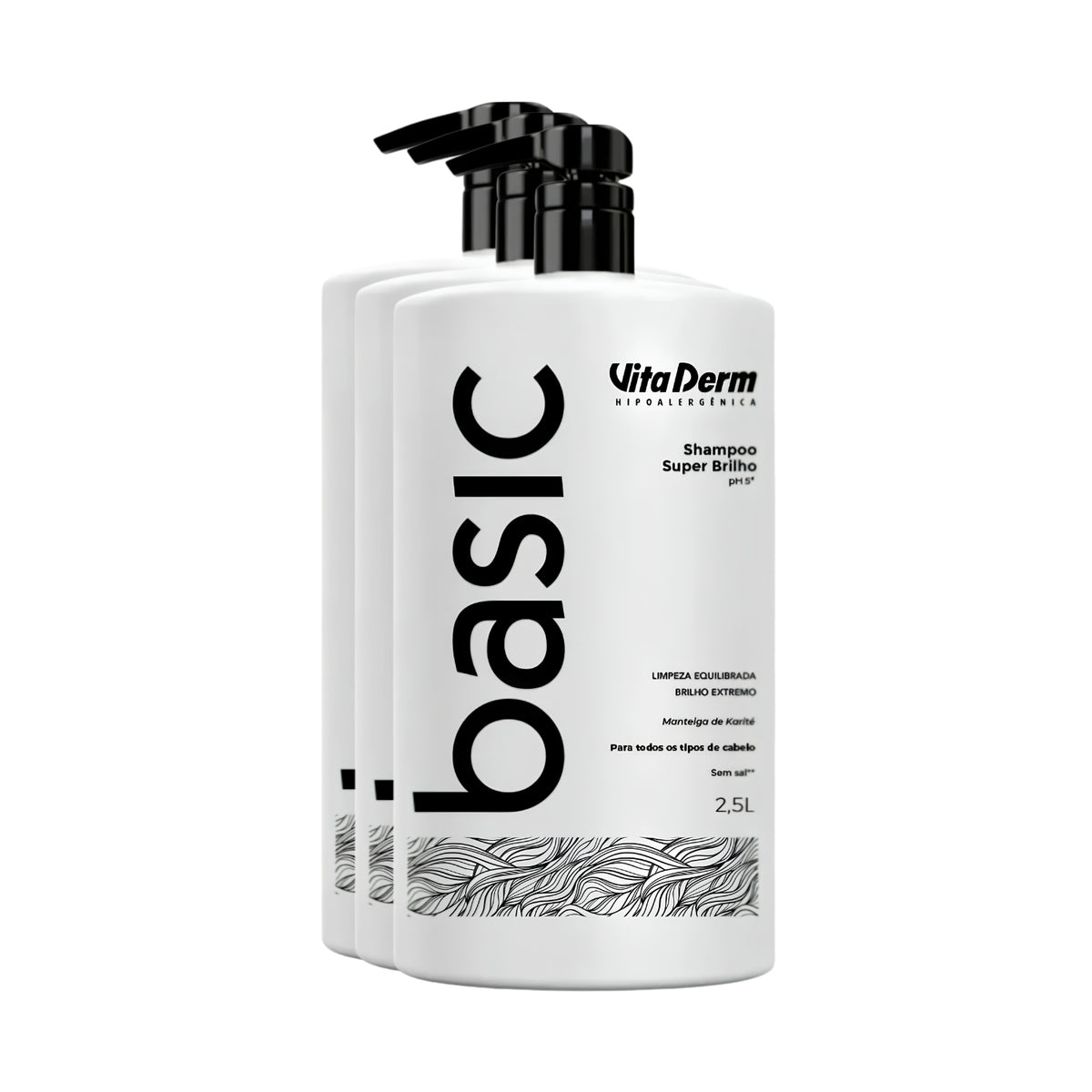 Kit Vita Derm Basic Super Brilho 3 Shampoo 2,5L
