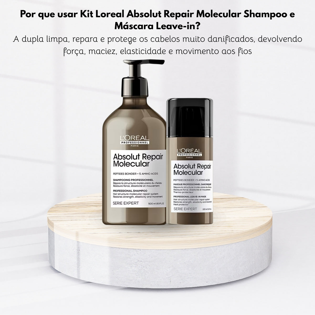 Kit Loreal Absolut Repair Molecular Shampoo 500 ml e Máscara Leave-in 100 ml