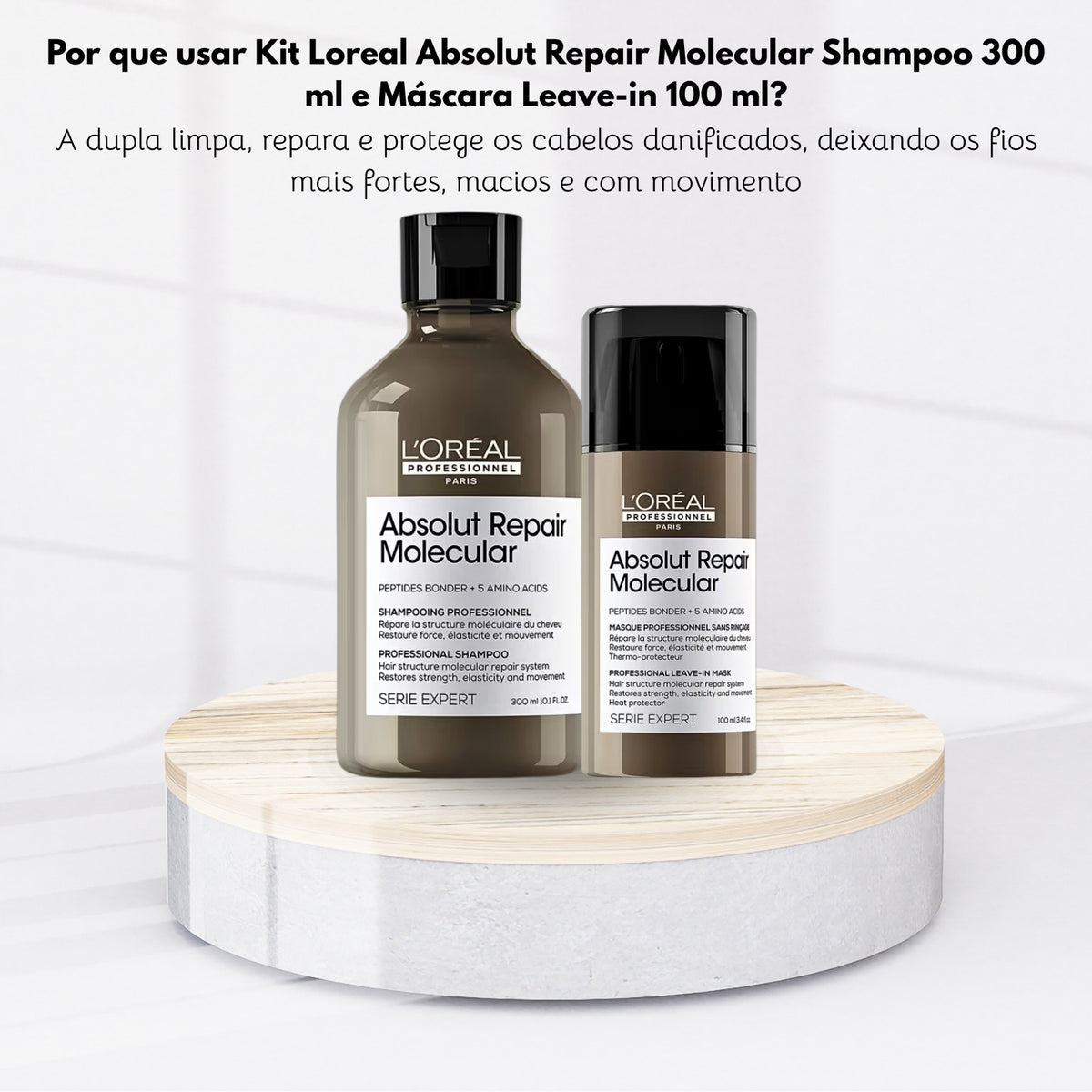 Kit Loreal Absolut Repair Molecular Shampoo 300 ml e Máscara Leave-in 100 ml
