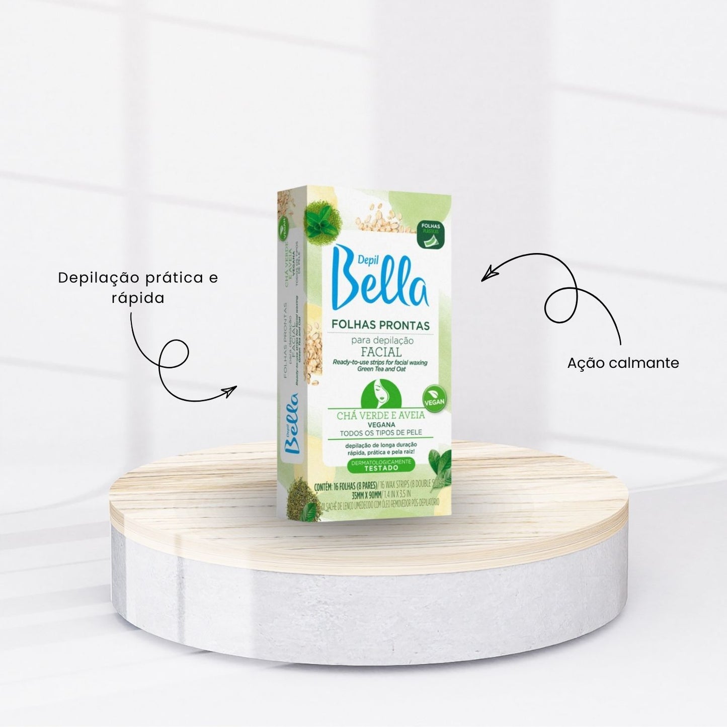 Depil Bella Folhas Prontas para Depilação Facial Chá Verde e Aveia 16 Unidades