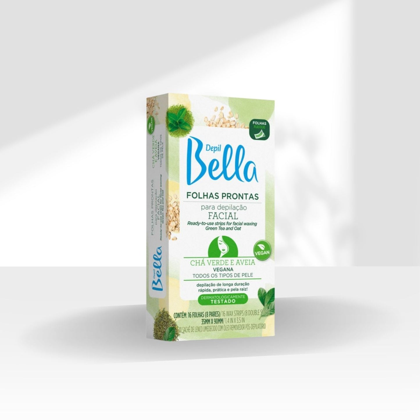 Depil Bella Folhas Prontas para Depilação Facial Chá Verde e Aveia 16 Unidades