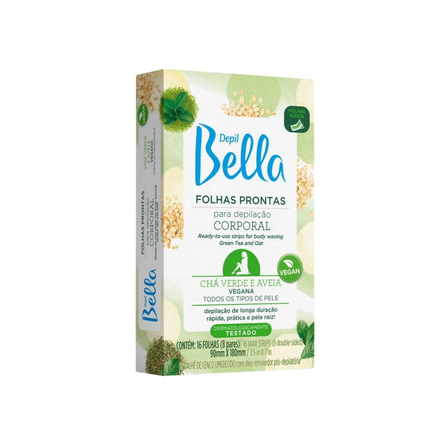 Depil Bella Folhas Prontas para Depilação Corporal Chá Verde e Aveia 16 Unidades