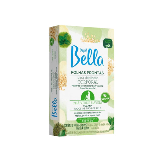 Depil Bella Folhas Prontas para Depilação Corporal Chá Verde e Aveia 16 Unidades