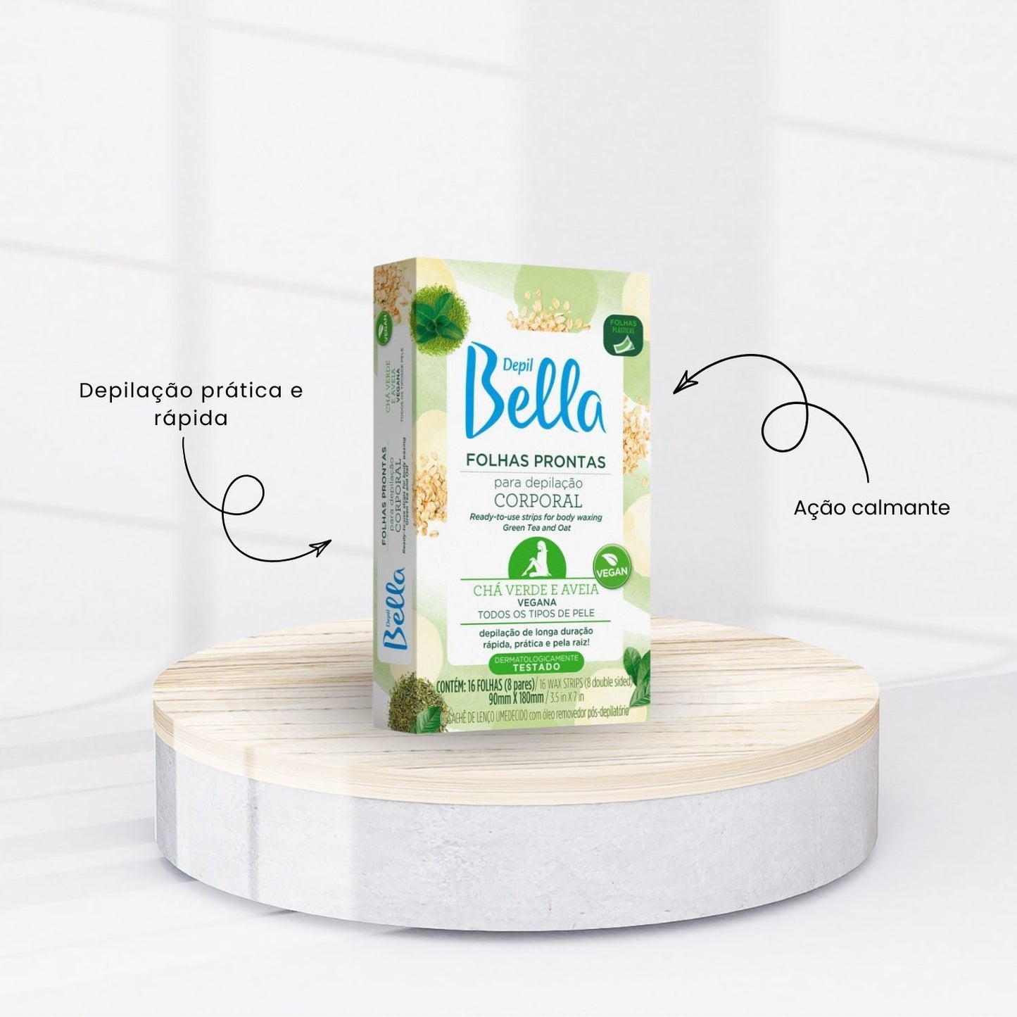 Depil Bella Folhas Prontas para Depilação Corporal Chá Verde e Aveia 16 Unidades
