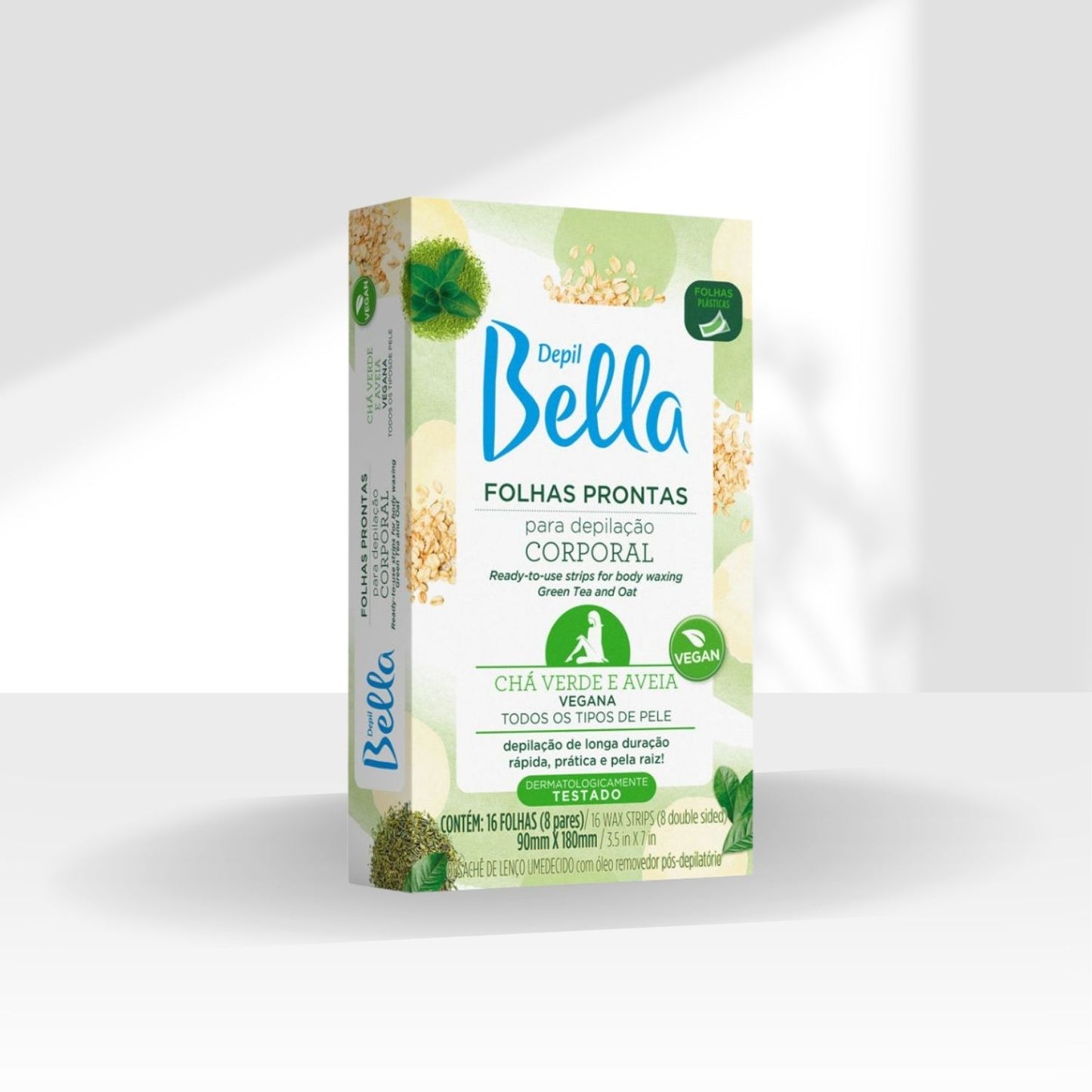 Depil Bella Folhas Prontas para Depilação Corporal Chá Verde e Aveia 16 Unidades