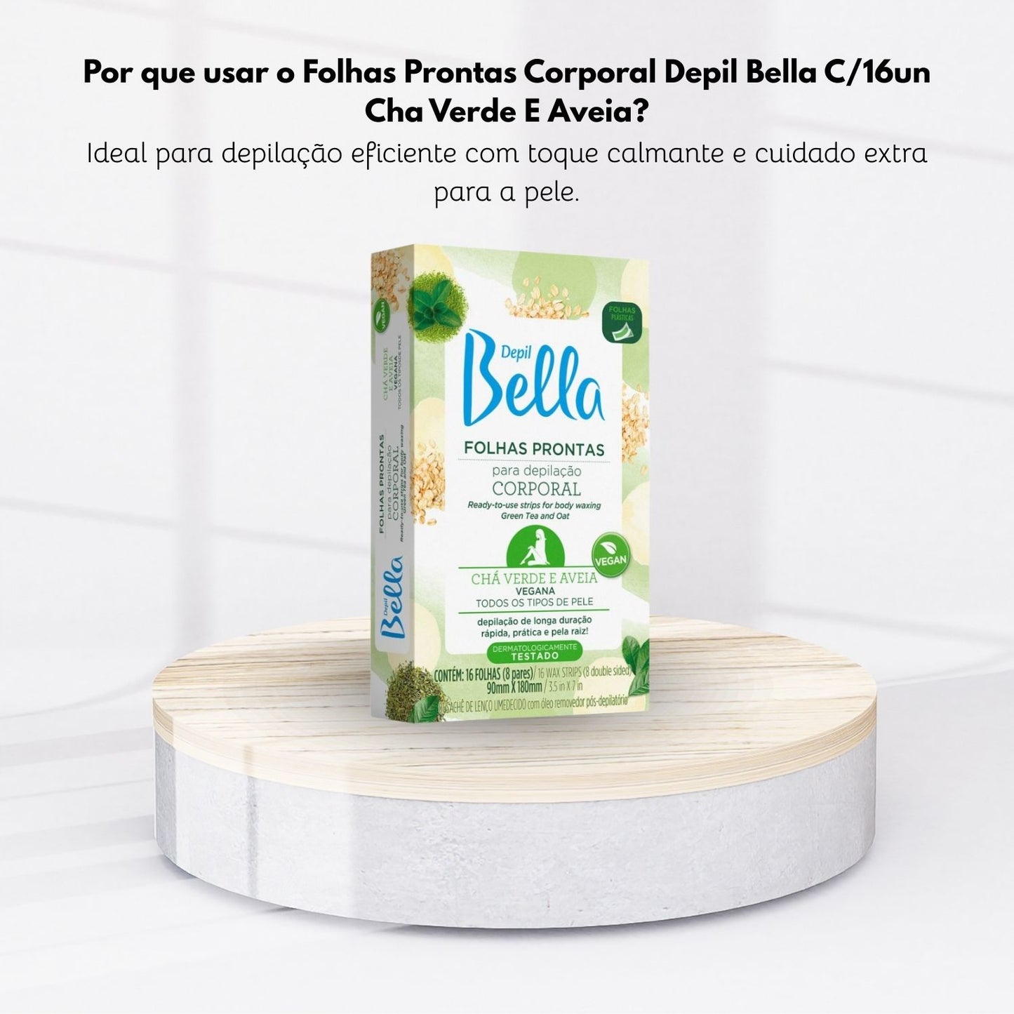 Depil Bella Folhas Prontas para Depilação Corporal Chá Verde e Aveia 16 Unidades