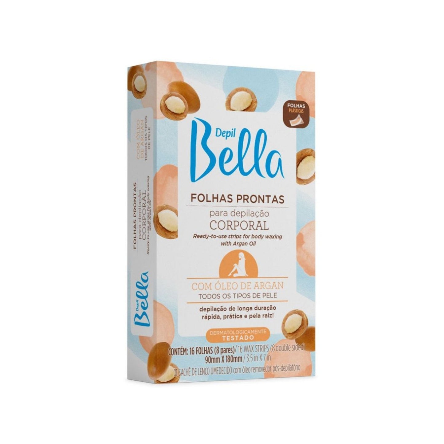 Depil Bella Folhas Prontas para Depilação Corporal Oleo de Argan 16 Unidades