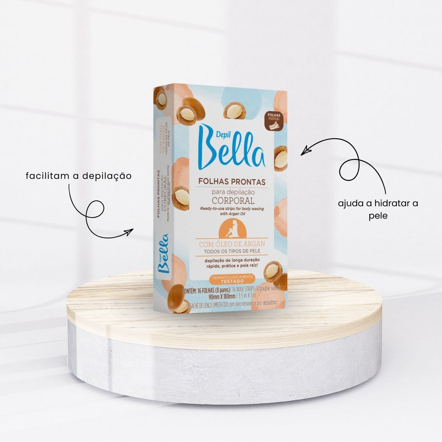 Depil Bella Folhas Prontas para Depilação Corporal Oleo de Argan 16 Unidades