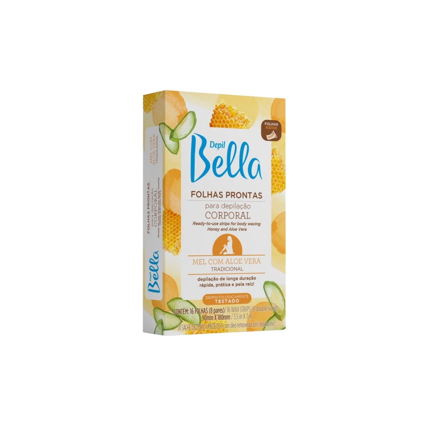 Depil Bella Folhas Prontas para Depilação Corporal Mel com Aloe Vera 16 Unidades