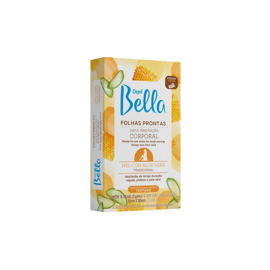 Depil Bella Folhas Prontas para Depilação Corporal Mel com Aloe Vera 16 Unidades