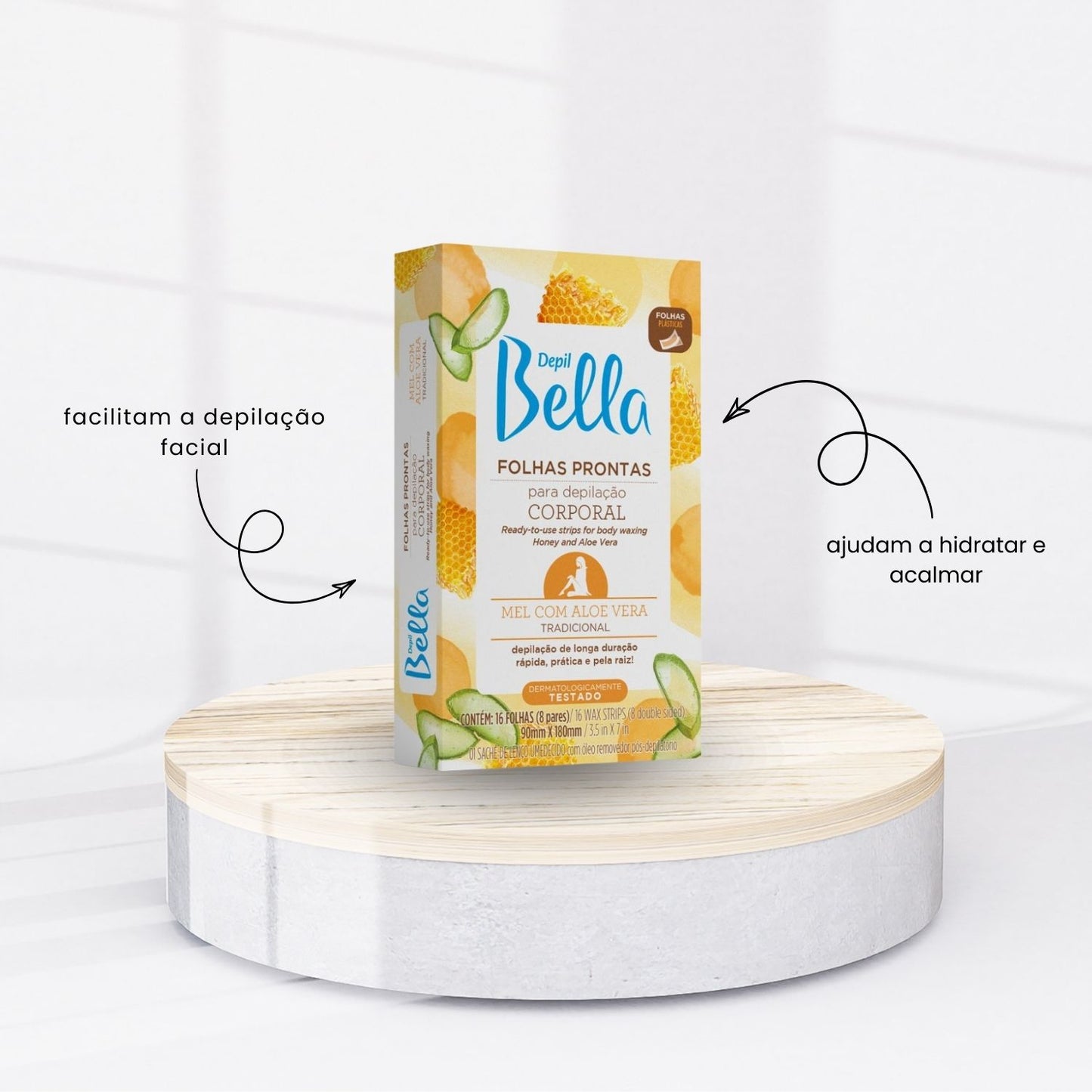 Depil Bella Folhas Prontas para Depilação Corporal Mel com Aloe Vera 16 Unidades