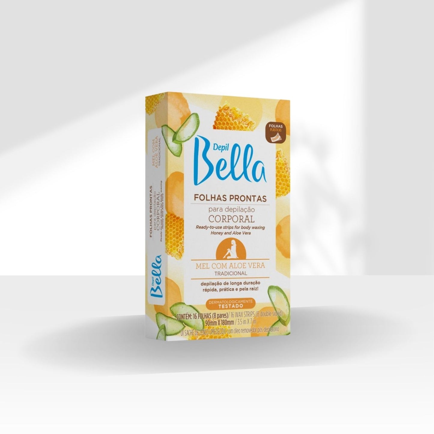 Depil Bella Folhas Prontas para Depilação Corporal Mel com Aloe Vera 16 Unidades