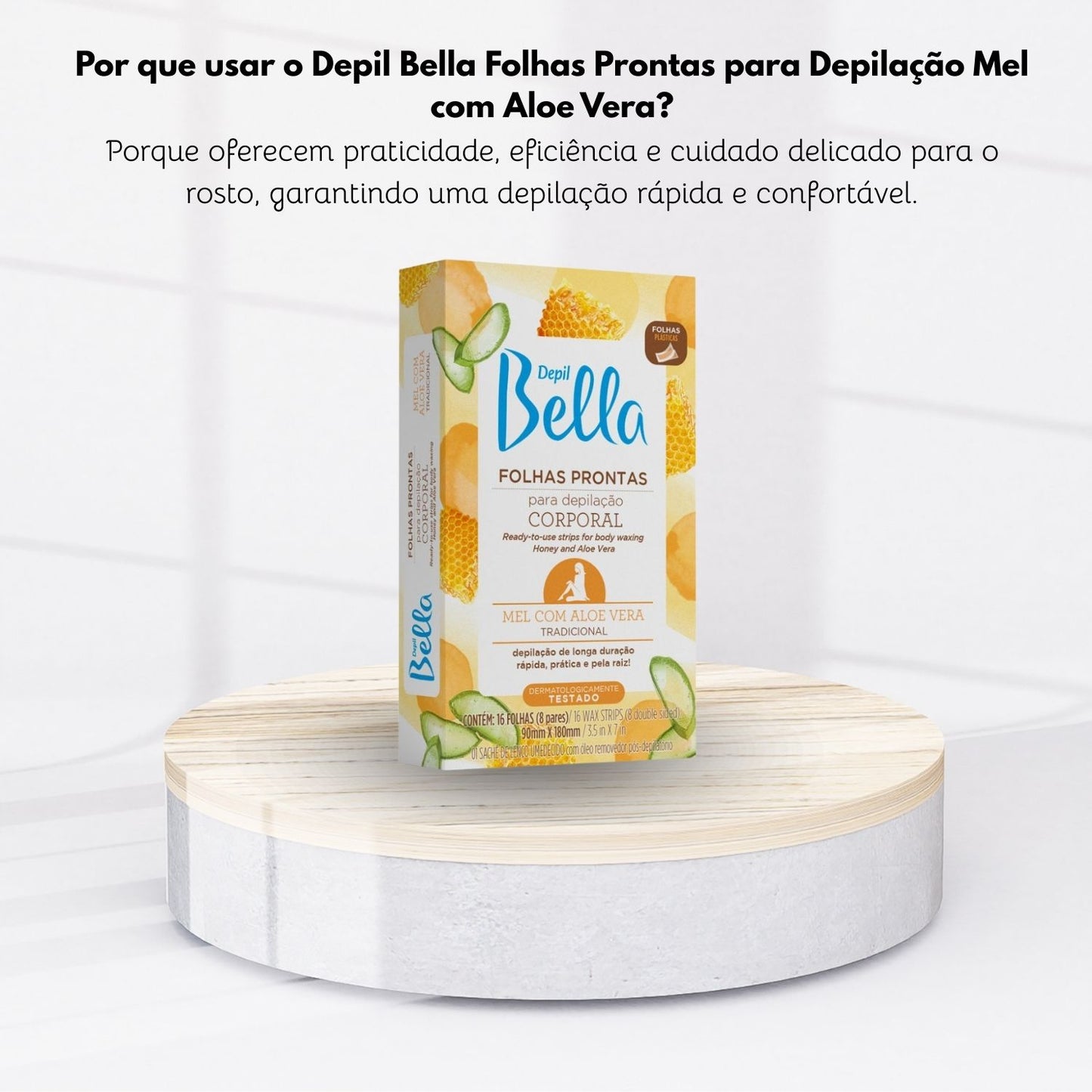 Depil Bella Folhas Prontas para Depilação Corporal Mel com Aloe Vera 16 Unidades