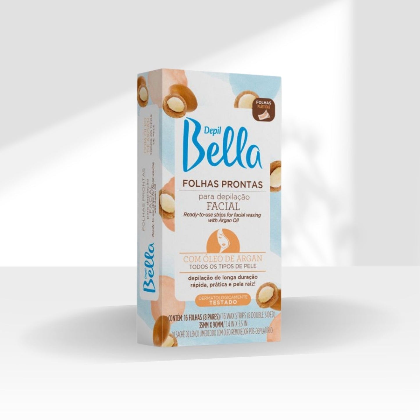 Depil Bella Folhas Prontas para Depilação Facial Oleo de Argan 16 Unidades