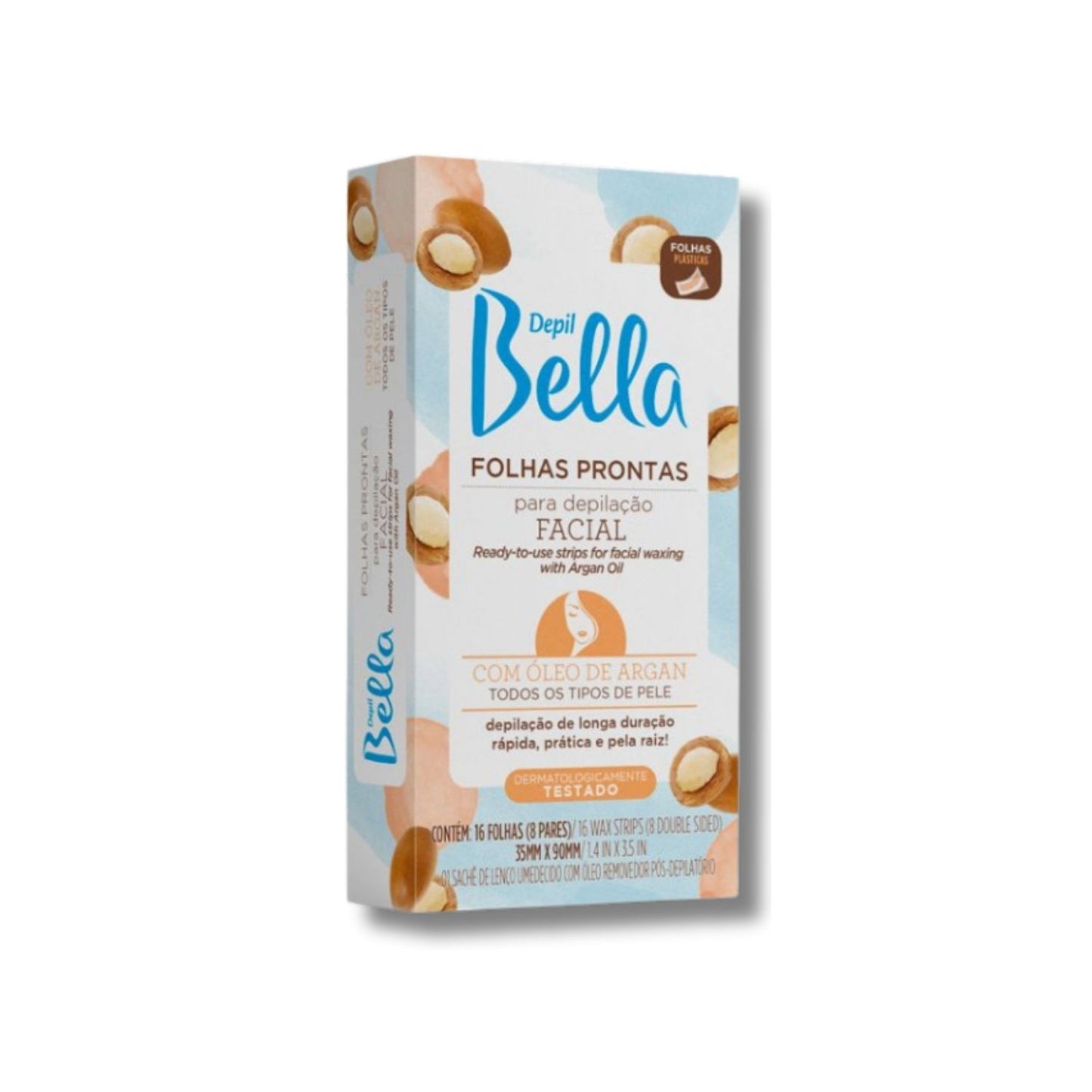 Depil Bella Folhas Prontas para Depilação Facial Oleo de Argan 16 Unidades
