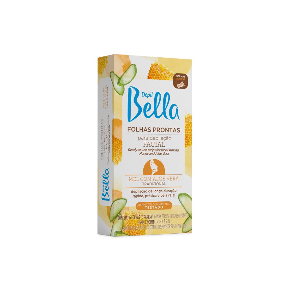 Depil Bella Folhas Prontas para Depilação Facial Mel com Aloe Vera 16 Unidades