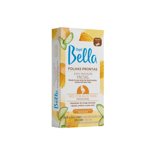 Depil Bella Folhas Prontas para Depilação Facial Mel com Aloe Vera 16 Unidades