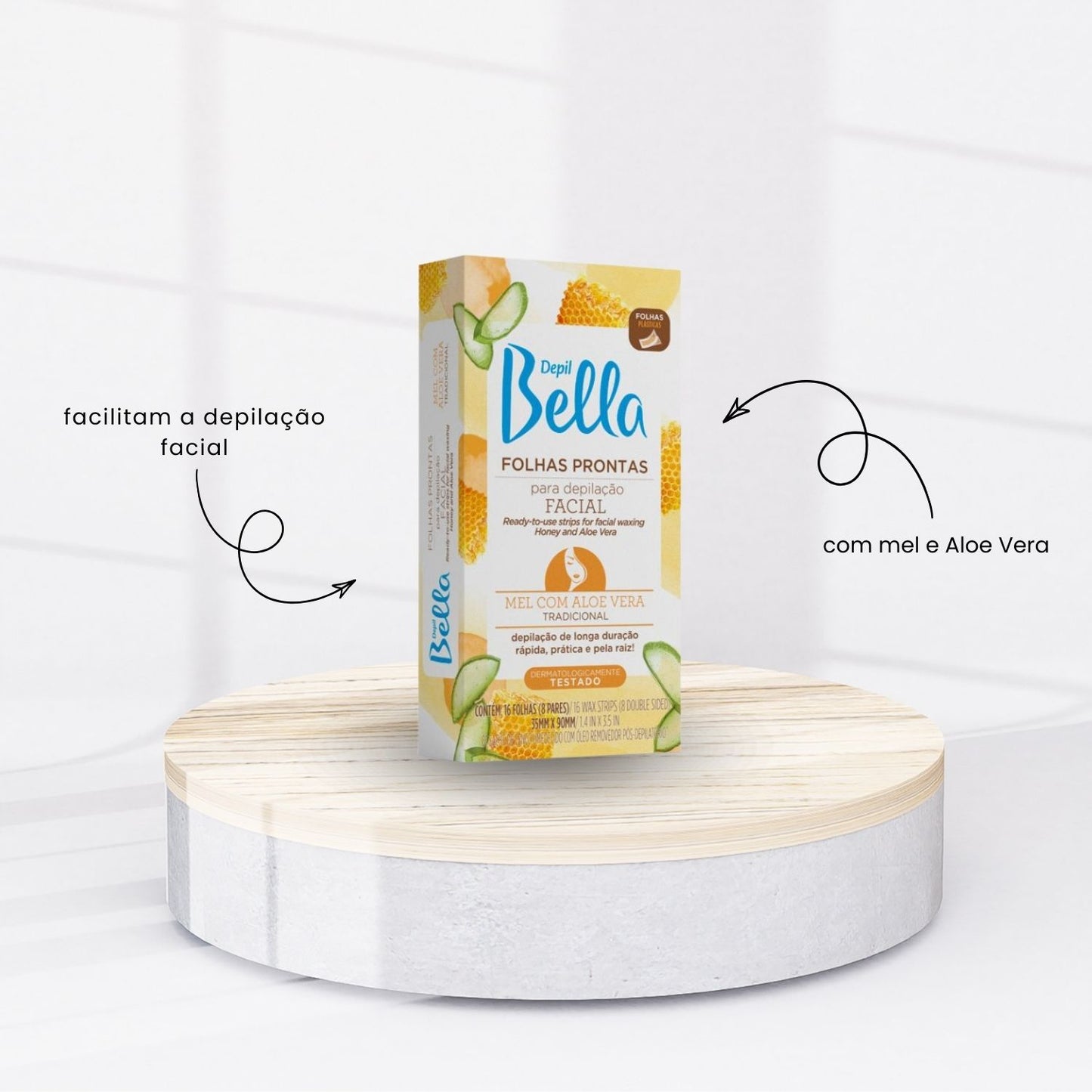 Depil Bella Folhas Prontas para Depilação Facial Mel com Aloe Vera 16 Unidades