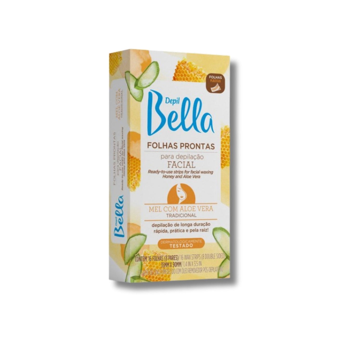 Depil Bella Folhas Prontas para Depilação Facial Mel com Aloe Vera 16 Unidades