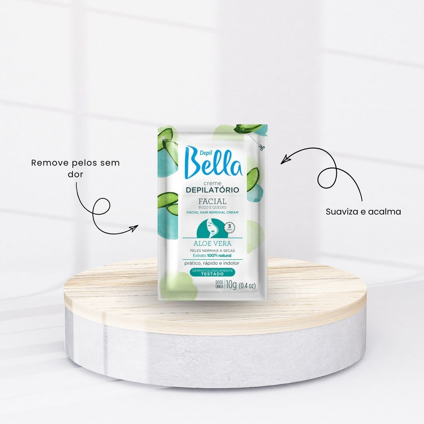 Kit Depil Bella Creme Depilatório Facial Aloe Vera 10 g Caixa 24 Unidades