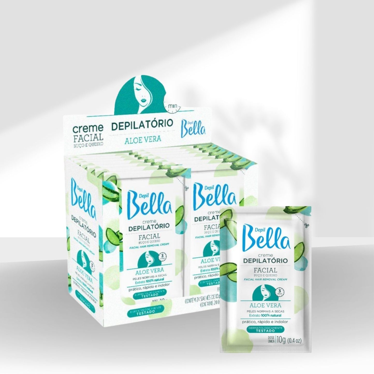 Kit Depil Bella Creme Depilatório Facial Aloe Vera 10 g Caixa 24 Unidades