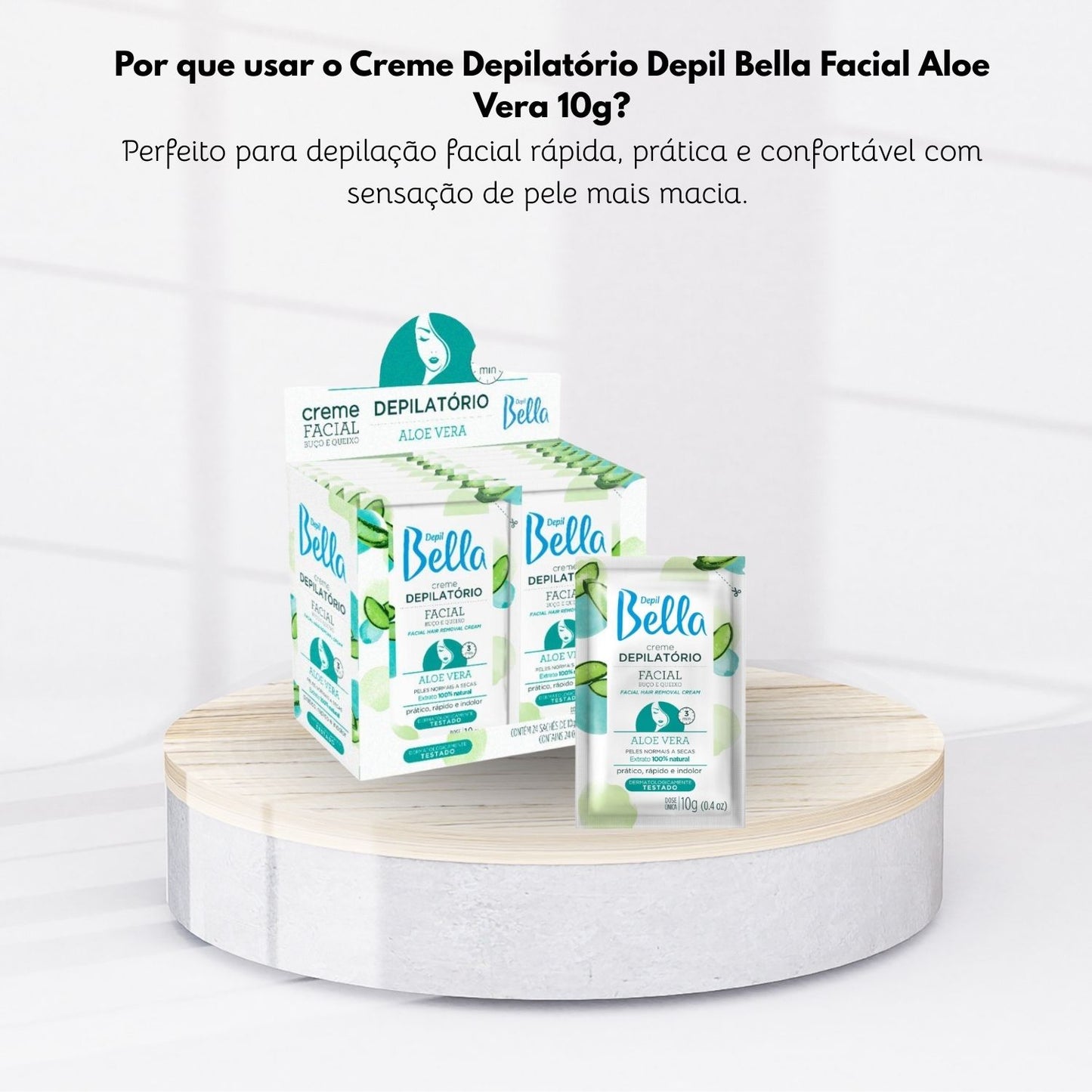 Kit Depil Bella Creme Depilatório Facial Aloe Vera 10 g Caixa 24 Unidades