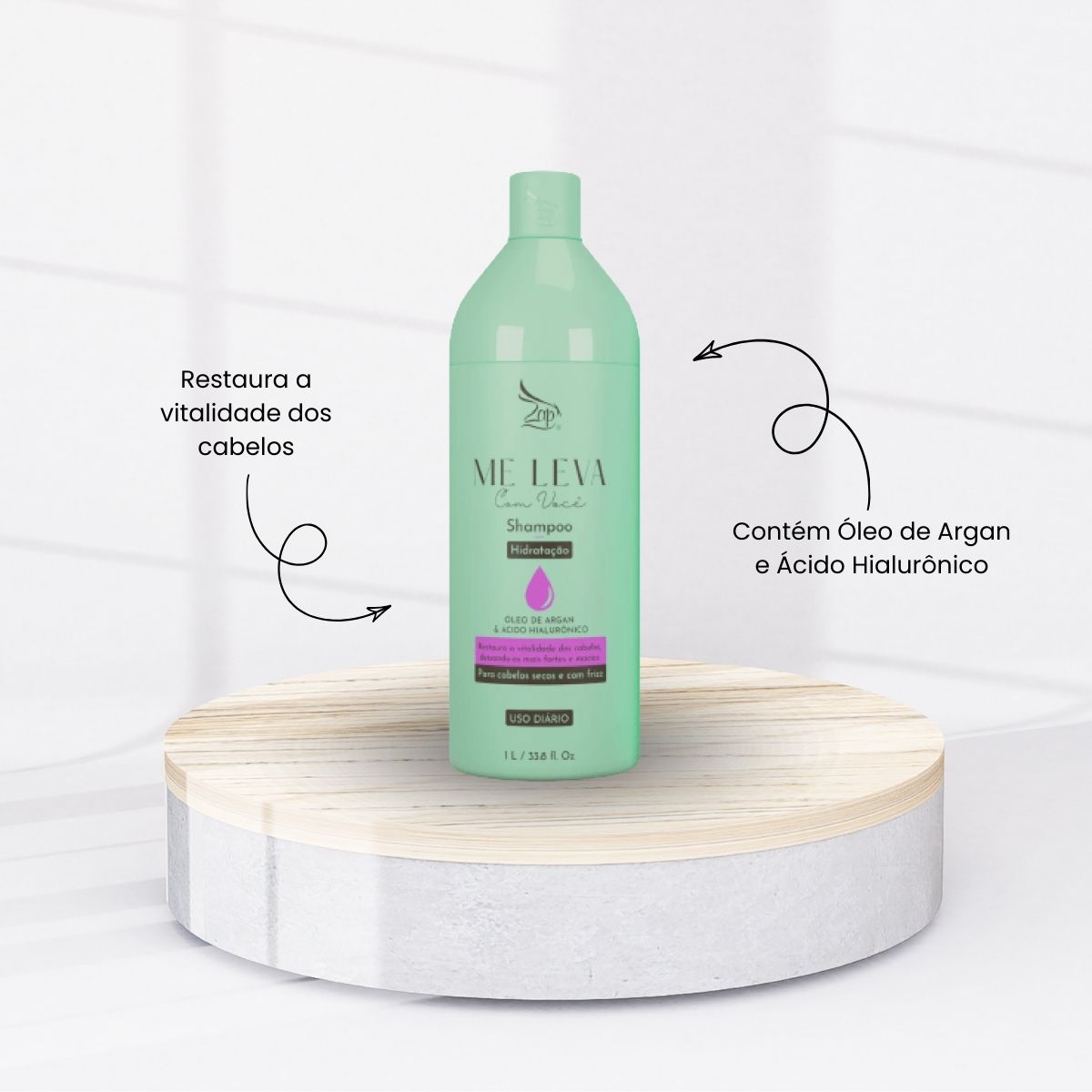 Kit Zap Me Leva Com Você Hidratação Óleo de Argan e Ácido Hialurônico Shampoo + Condicionador 1 Litro