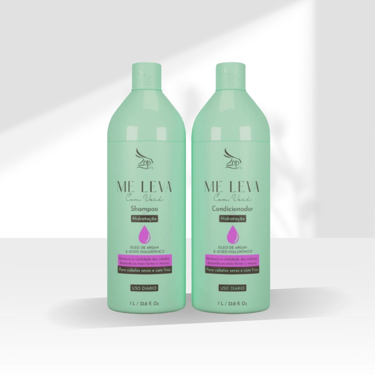 Kit Zap Me Leva Com Você Hidratação Óleo de Argan e Ácido Hialurônico Shampoo + Condicionador 1 Litro