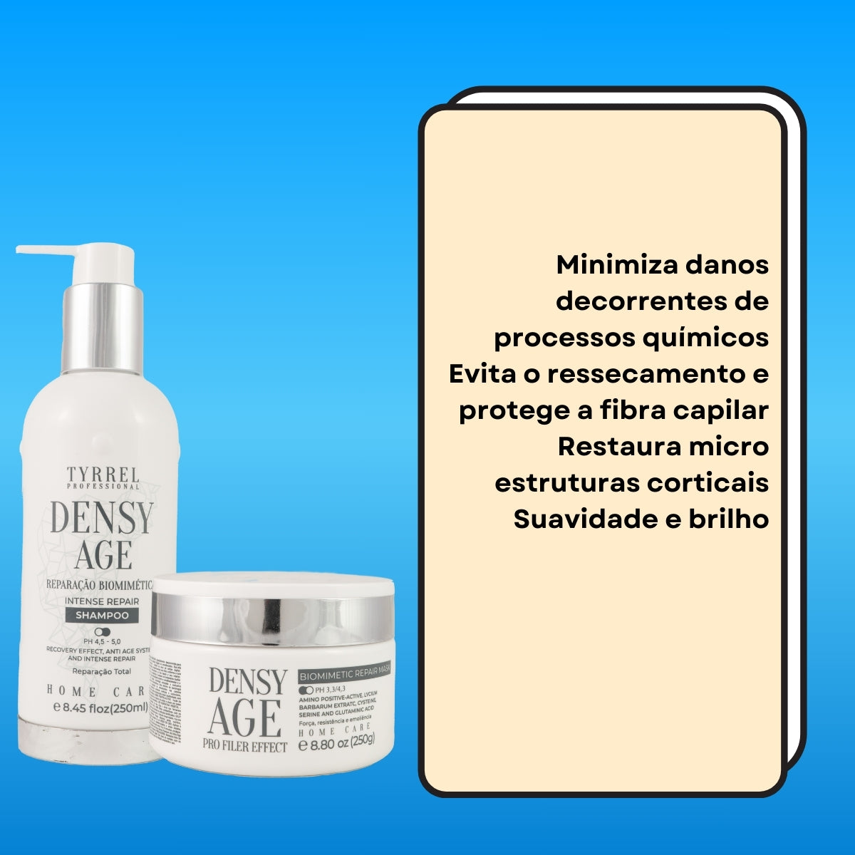 Kit Tyrrel Densy Age Biomimetic Repair Shampoo 250 ml e Máscara 250 g