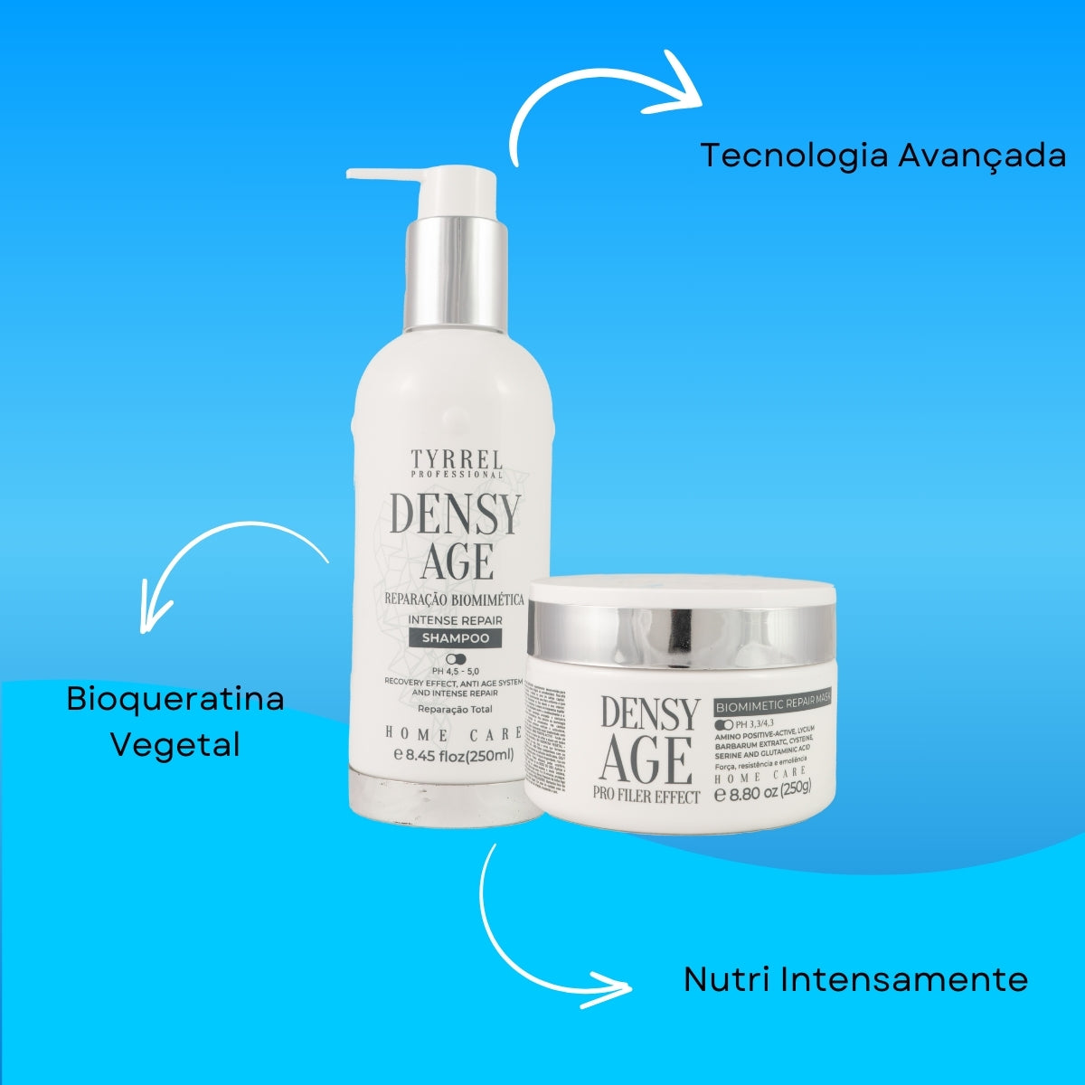 Kit Tyrrel Densy Age Biomimetic Repair Shampoo 250 ml e Máscara 250 g