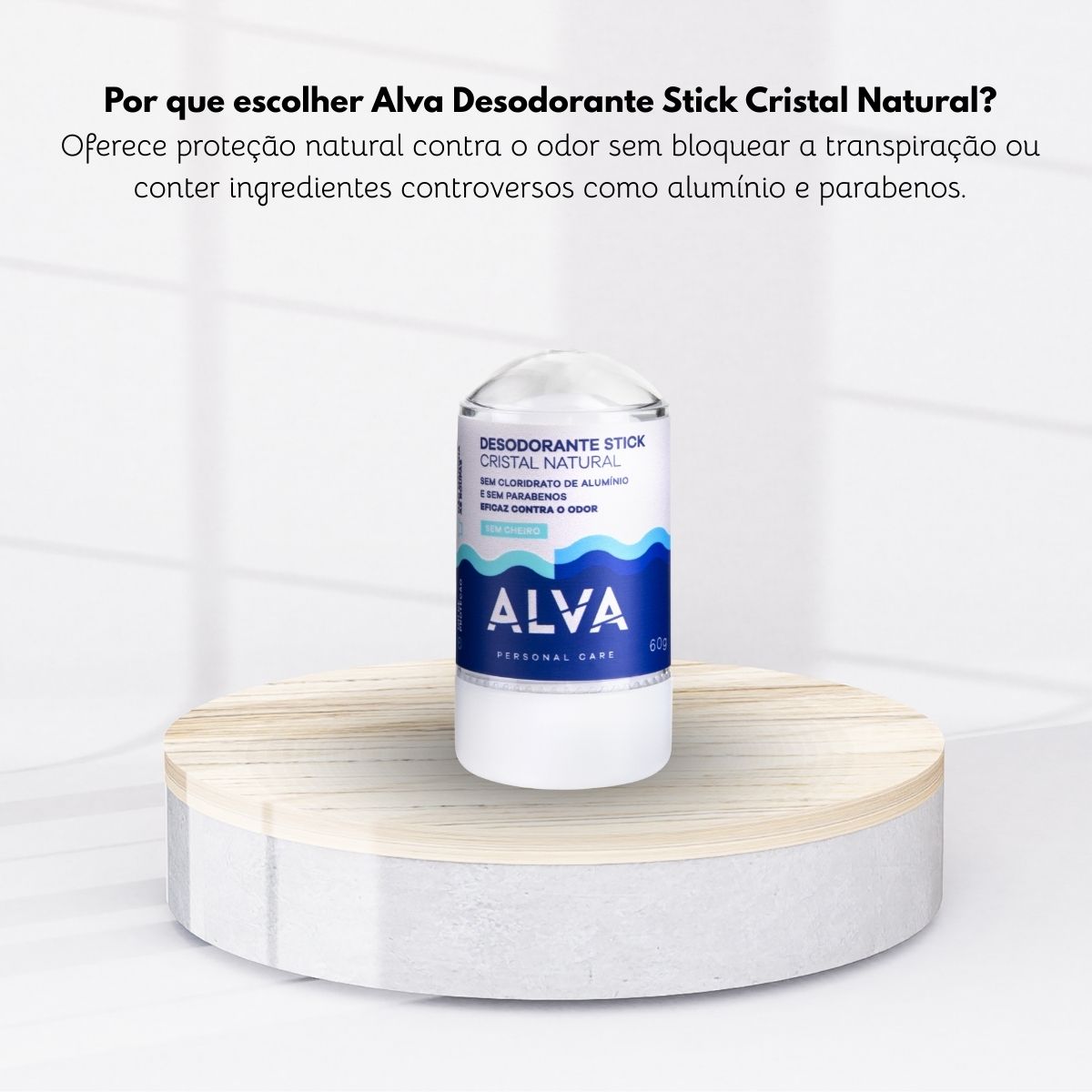Alva Cristal Stick Desodorante Natural Sem Cheiro 60 g