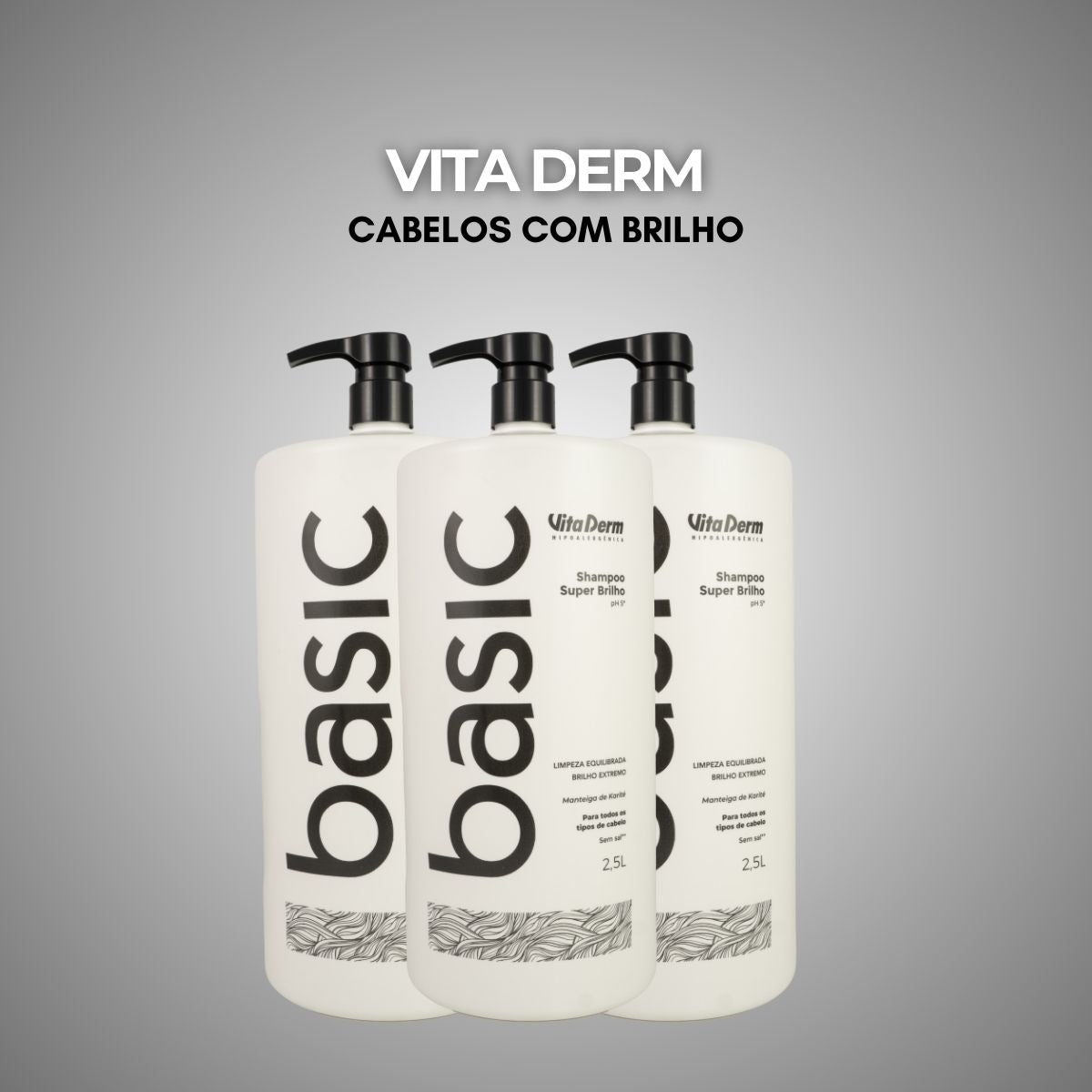 Kit Vita Derm Basic Super Brilho 3 Shampoo 2,5L