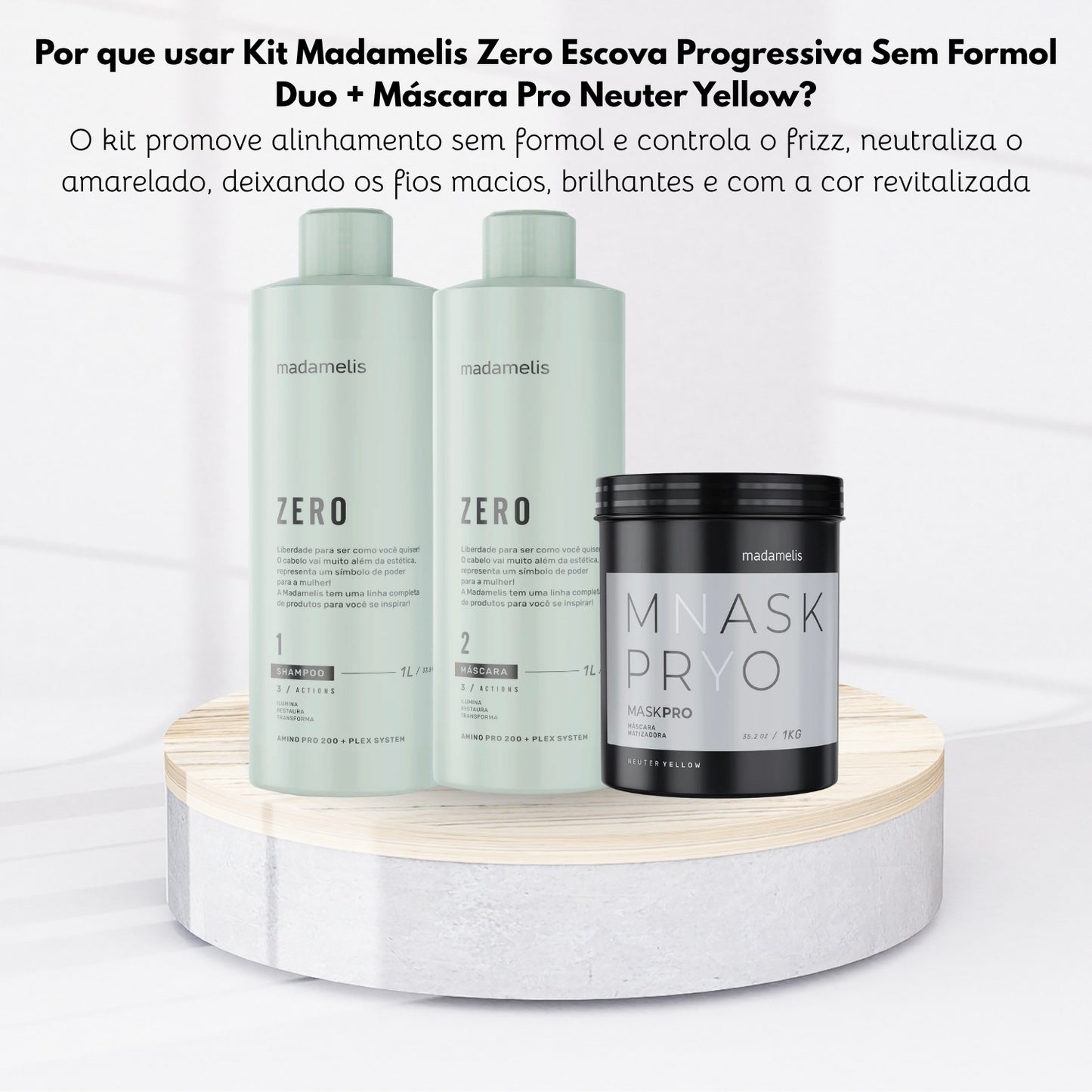 Kit Madamelis Zero Escova Progressiva Sem Formol Duo + Máscara Pro Neuter Yellow