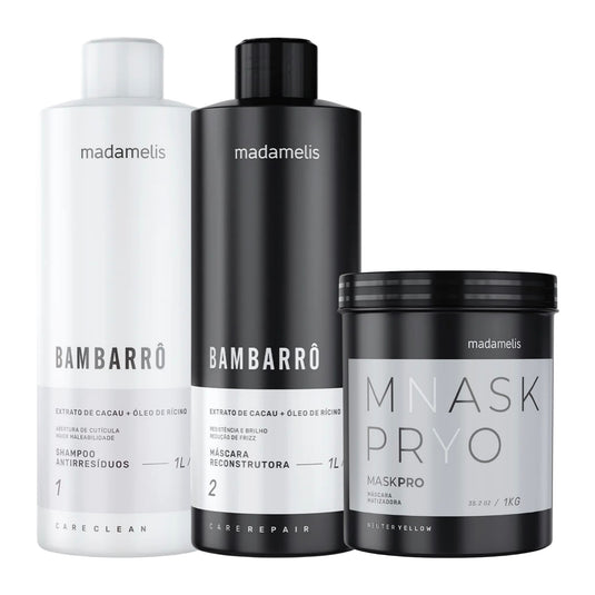 Kit Madamelis Bambarro Escova Progressiva Duo + Máscara Pro Neuter Yellow 1 Kg