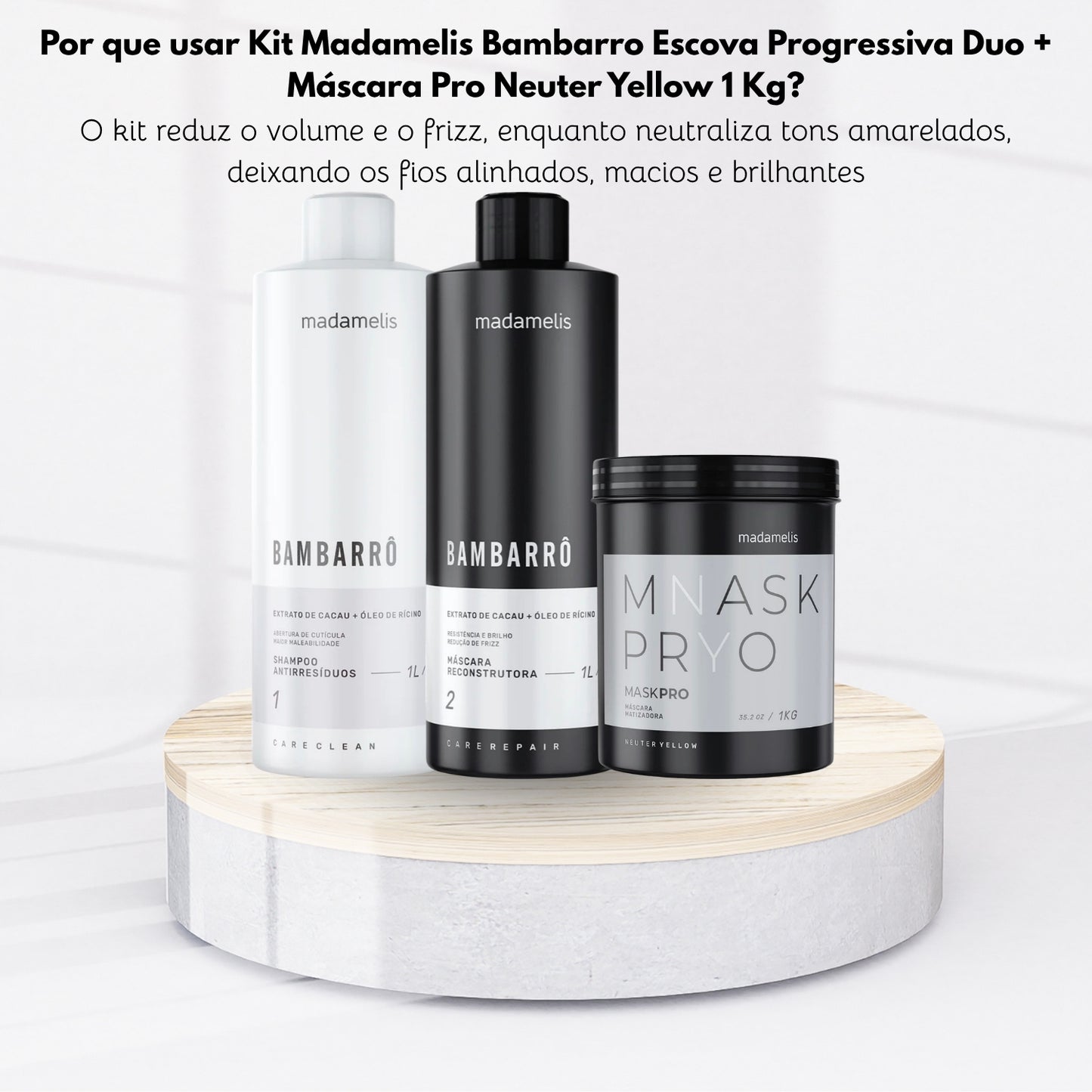 Kit Madamelis Bambarro Escova Progressiva Duo + Máscara Pro Neuter Yellow 1 Kg