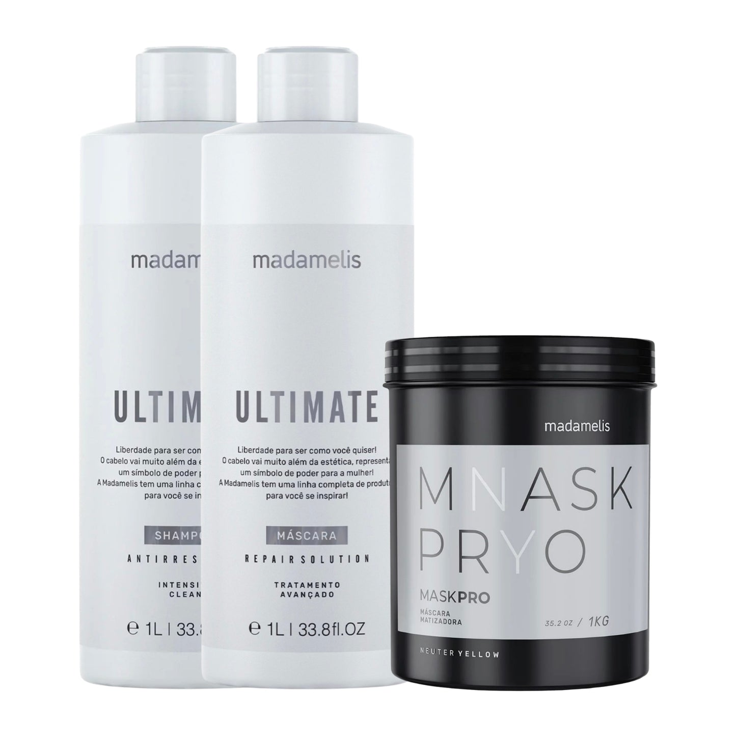 Kit Madamelis Ultimate Escova Progressiva Duo + Máscara Matizadora Pro Neuter Yellow
