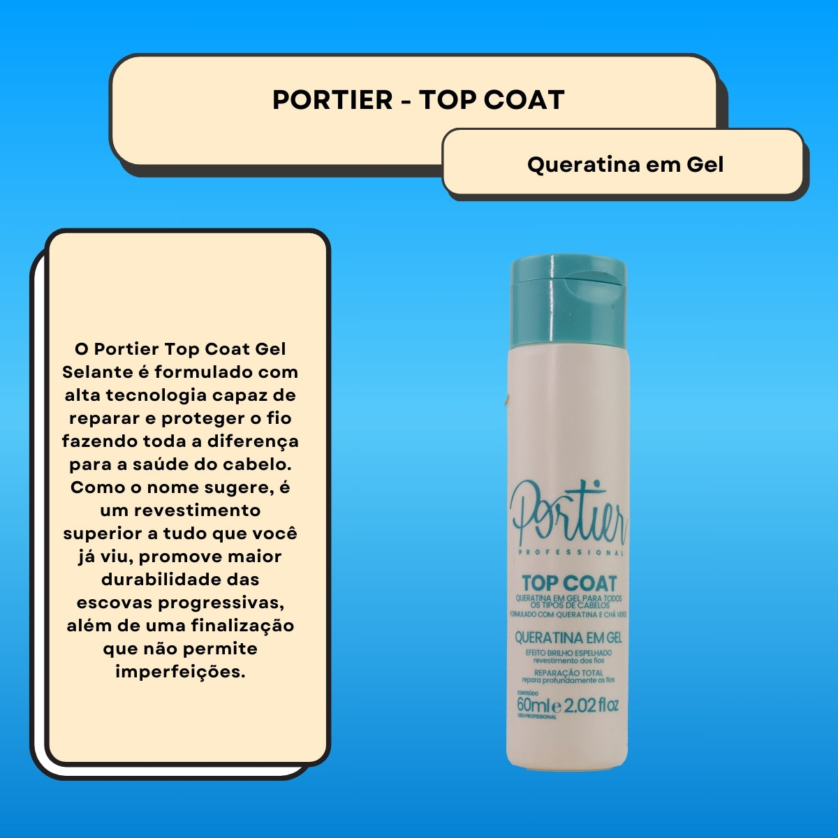 Portier Top Coat Queratina em Gel 60 ml