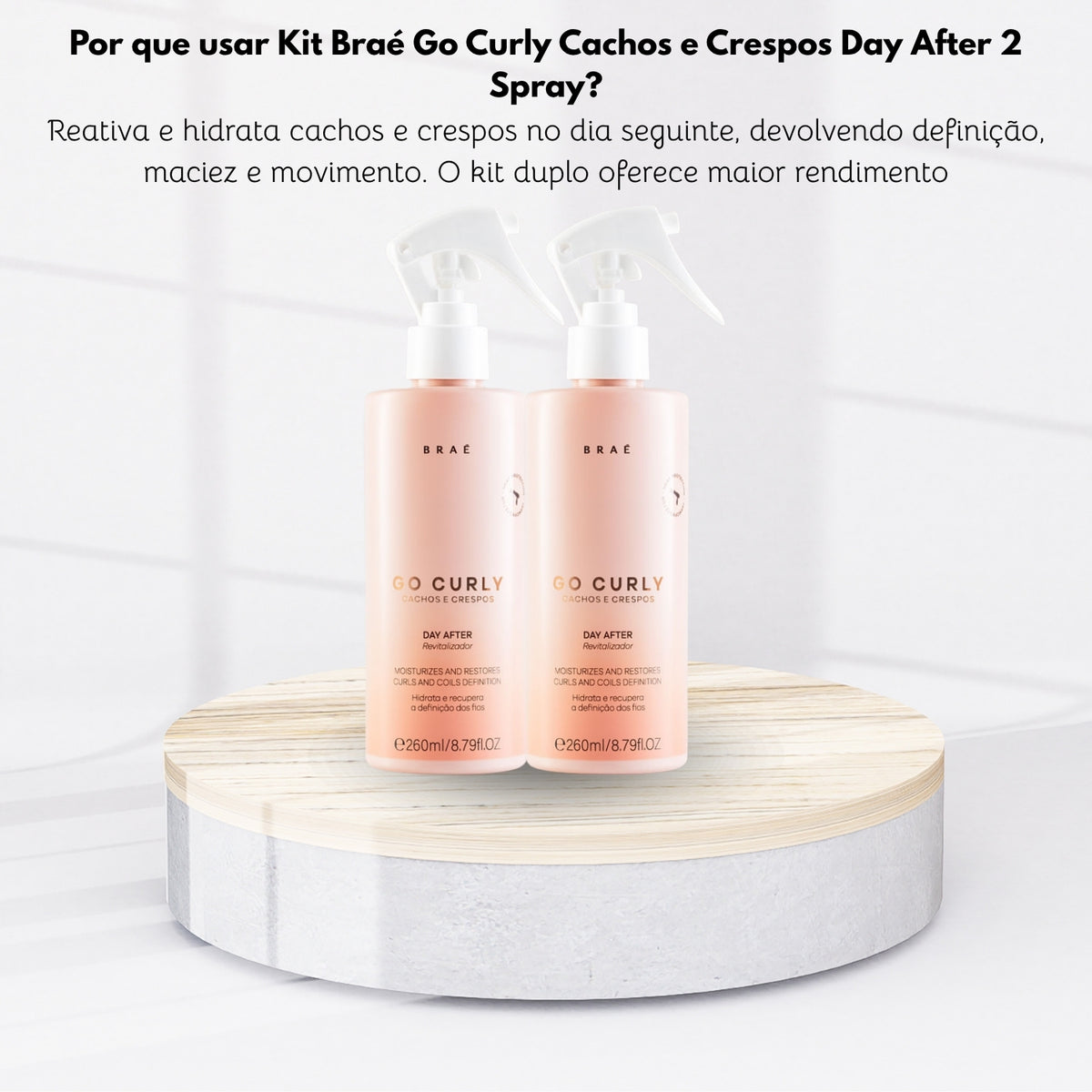 Kit Braé Go Curly Cachos e Crespos Day After 2 Spray 260 ml para Cabelo Cacheado