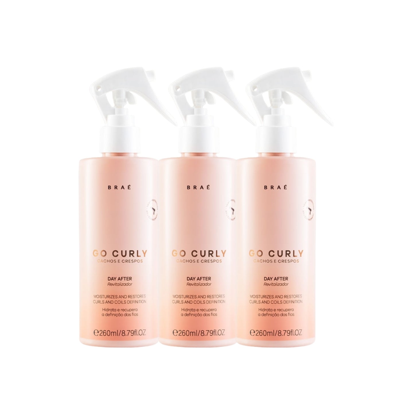 Kit Braé Go Curly Cachos e Crespos Day After 3 Spray 260 ml para Cabelo Cacheado